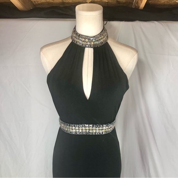 Crystal Doll Dresses & Skirts - Crystal Doll Black Jeweled Halter Prom Al-line Dress Size Small 3